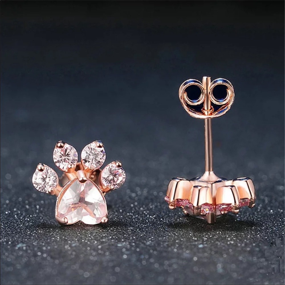 New 18k Rose Gold Pink Cat Paw Earrings - Picture 2 of 5